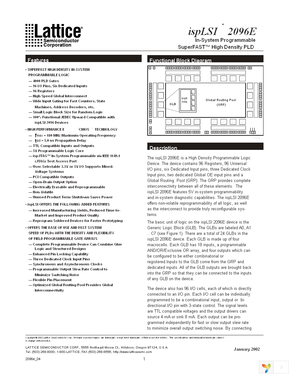 ISPLSI 2096E-100LQ128 Page 1